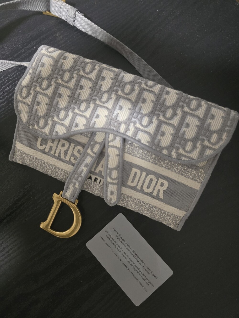 Dior Cream and Gray Oblique Jacquard Saddle Pouch